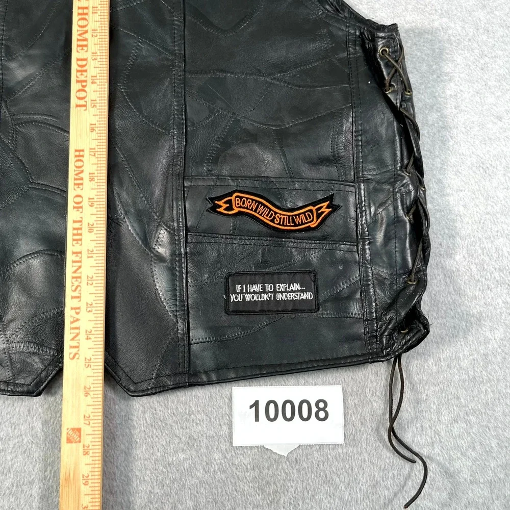 Diamond Plate Buffalo Leather Biker Vest Mens 4X Black Lined Button Front